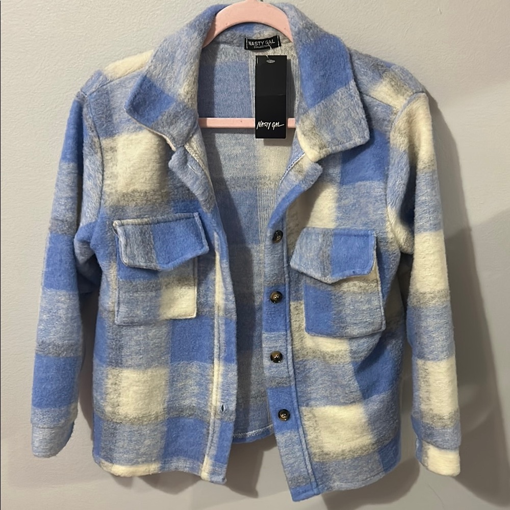 Nasty Gal Blue and Cream Plaid Jacket
